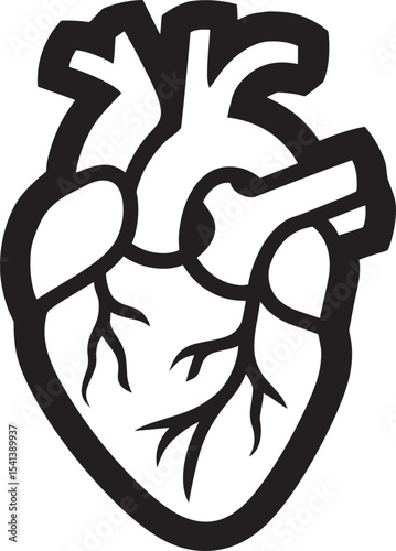 Black and White Stylized Human Heart Anatomy Illustration