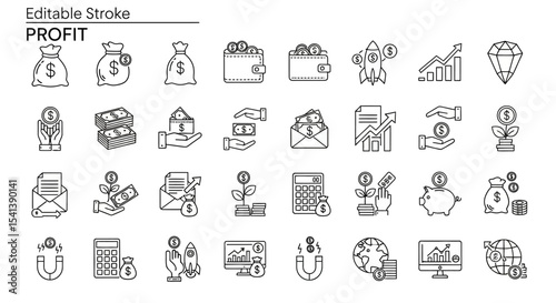 Profit Icons Editable Stroke Vector Graphics for Business and Finance