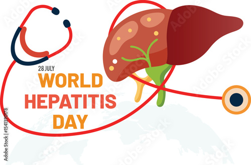 World hepatitis day concept with a liver illustration and a stethoscope on a white background