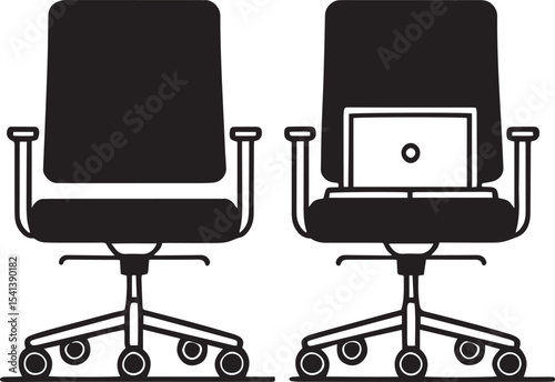 Black Line Art Office Chair Front and Back Views illustration