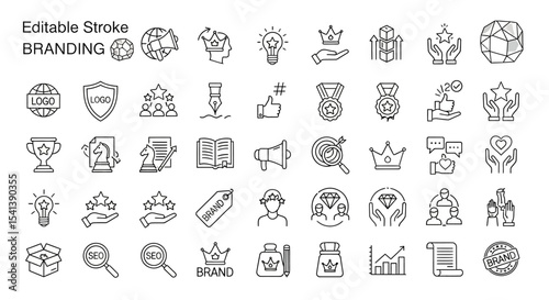 Editable Stroke Branding Icons 40 Line Icons for Business & Marketing
