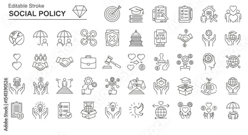 Social Policy Icons Editable Stroke Line Art Graphics for Presentations and Websites
