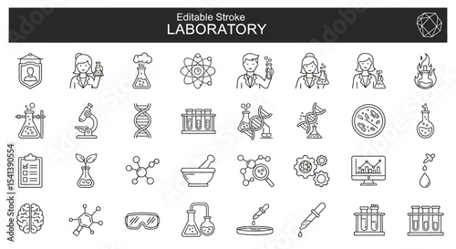 Editable Stroke Laboratory Icons Science, Research, and Experiment Vector Illustrations