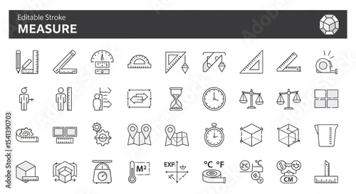 Editable Stroke Line Icons Measurement Tools & Units Collection