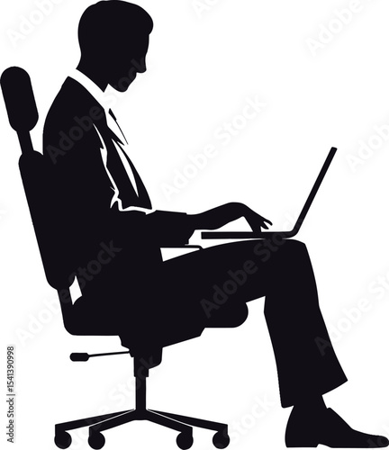 Black Silhouette Man Office Chair Laptop Computer person