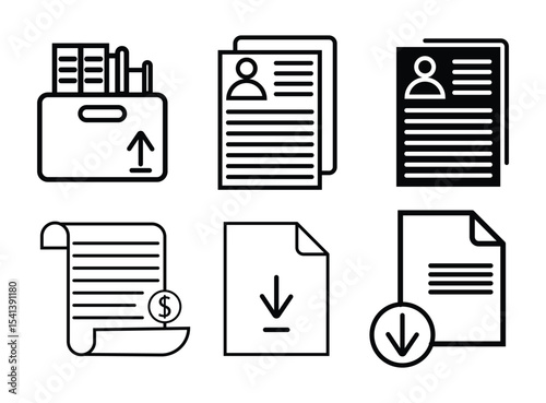 Invoice payment icon pack. vector illustration. Personal documents icon in black filled and outlined style