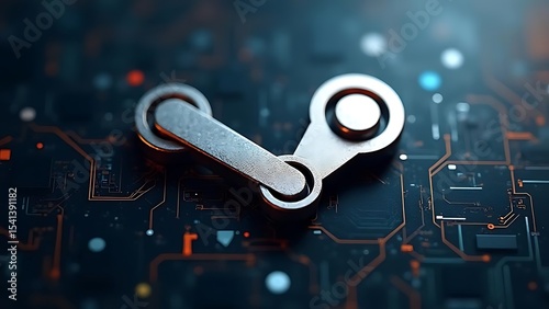 Steam Logo on Circuit Board: Digital Gaming Platform