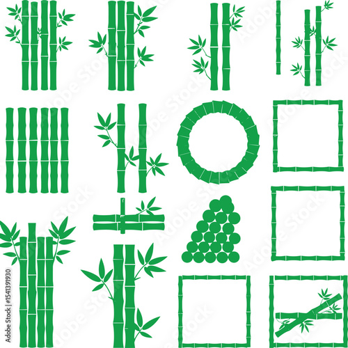 Collection of Green Bamboo Illustrations Frames, Borders, and Elements