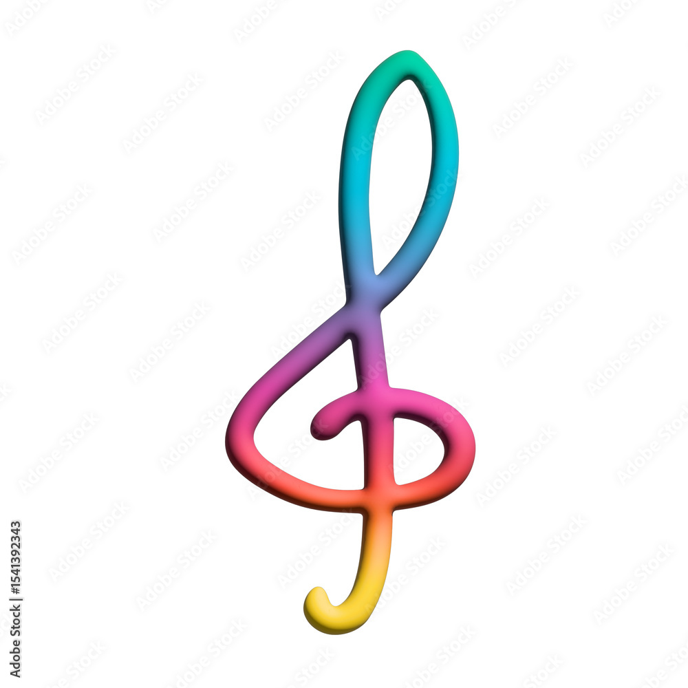 3d treble clef. Hand drawn musical symbol. Single element for print, web, design, decor, logo 3d treble clef. Hand drawn musical symbol. Single element for print, web, design, decor, logo