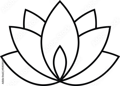 Symmetrical lotus bloom in clean black line drawing
