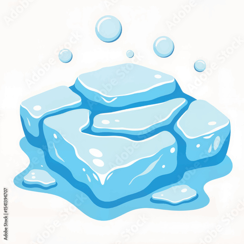 Cracked ice with air bubbles on white background, refreshing clarity