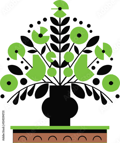 Green and Black Geometric Flower Arrangement in Vase