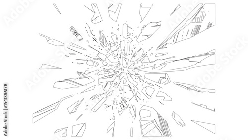 Shattered Glass Explosion in Black and White Outline