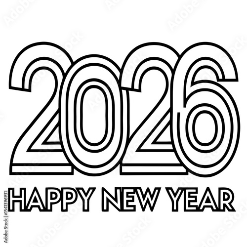 Happy new year 2026 line art vector