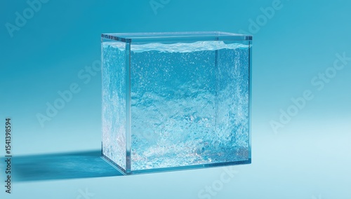 Clear cubic container filled with water