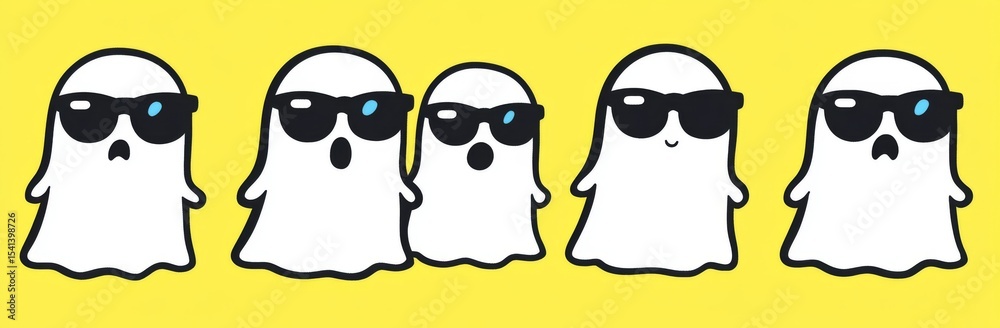 Obraz premium Humorous hand-drawn ghost doodles adorned with sunglasses for a Halloween design