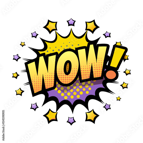 "WOW!" comic speech bubble in pop art style with vibrant colors, isolated vector image on transparent background  