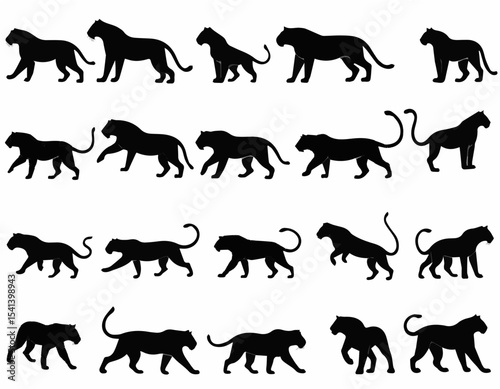 Black Tiger Silhouette Icons in Various Poses