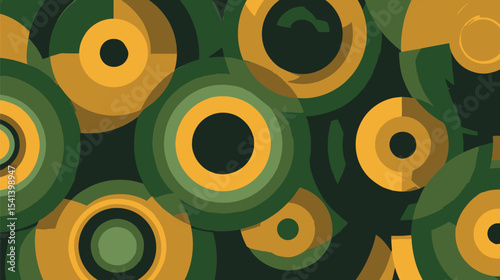 Circular figures overlay earthy hues in geometric backdrop design