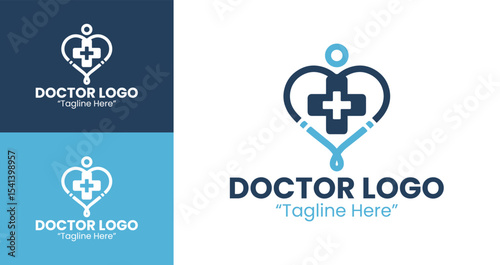 Stethoscope and Heart Logos for Health and Wellness Branding in Medical Practices