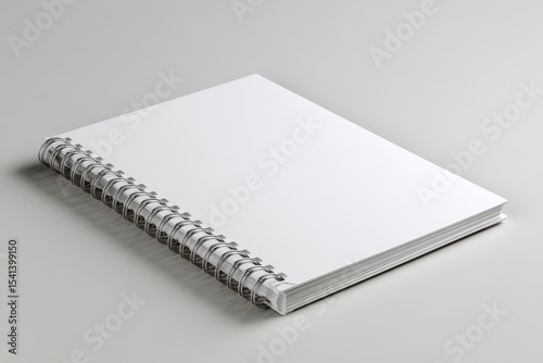 A4 format spiral binding notebook mock up on white marble background.
