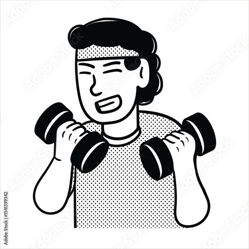 Lineart Double Dumbbell Curl Workout Avatar Minimalist Lineart Style