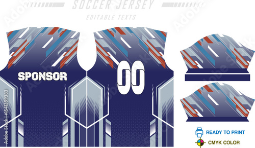Fabric textile design for Sport t-shirt, Soccer jersey design for football club. uniform front view