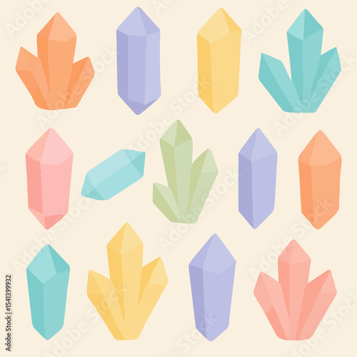 Pastel Crystal Collection: A mesmerizing array of pastel-colored crystals radiates tranquility and harmony, perfect for adding a touch of serenity and elegance to any design project.