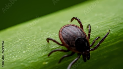 Menacing tick rests on leaf surface