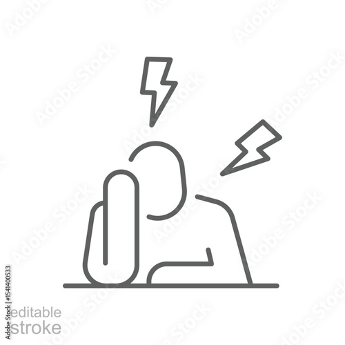 Headache stress icon Outline editable symbol showing person suffering mental pressure burnout fatigue related to remote work