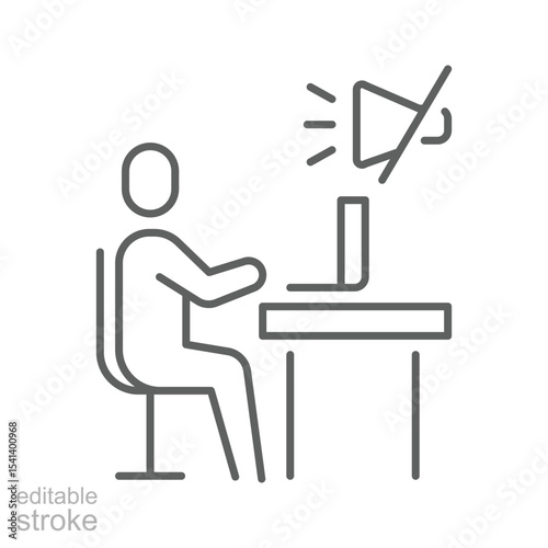 Remote worker camera off icon Outline symbol of person disabling video during online meeting due to stress fatigue or burnout in thin line style