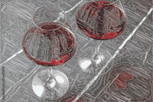 Wine Time - Wine Time image of 2 glasses of red wine on white background, vector
