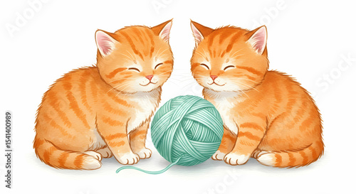 Adorable Orange Kittens Playing with Yarn Ball Sweet Happy Pets