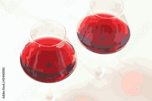 Wine Time - Wine Time image of 2 glasses of red wine on white background, vector

