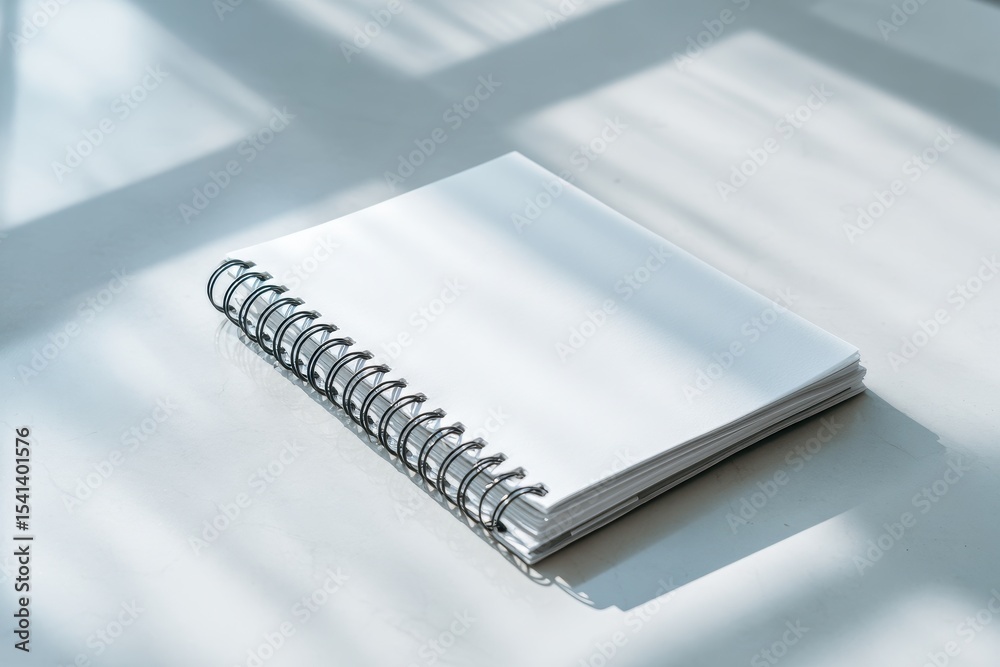 A4 format spiral binding notebook mock up on white marble background. A4 format spiral binding notebook mock up on white marble background.