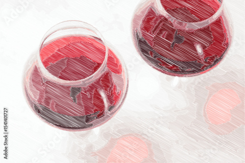 Wine Time - Wine Time image of 2 glasses of red wine on white background, vector
