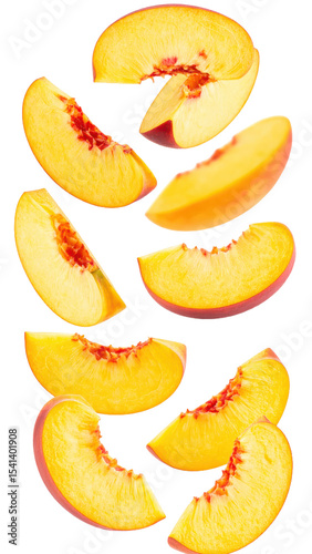flying peach fruit isolated on transparent white background clipping path PNG background