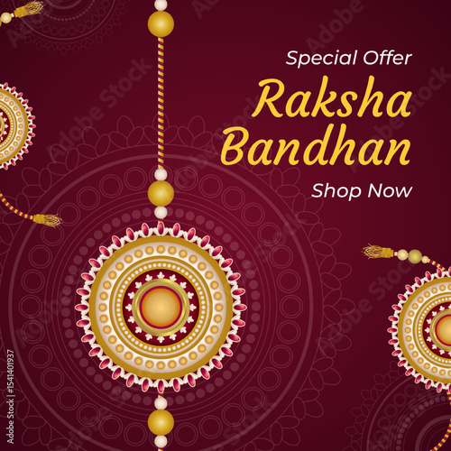 Raksha Bandhan sale banner for advertisement. Rakhi Sale poster for online and offline ads. Special Offer. Shop Now.