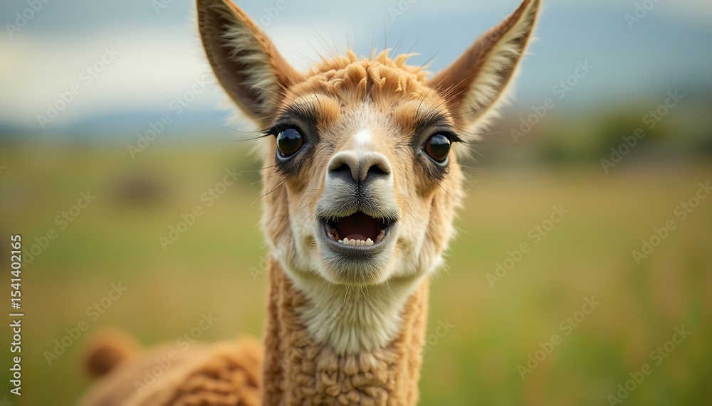 Naklejka premium Close-up of a Playful Alpaca's Face