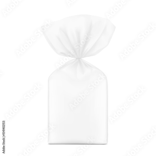 Vertical clear bag with clip band mockup. Vector illustration isolated on white background. Ready to use for your design. Mockup will make the presentation look as realistic as possible. EPS10.