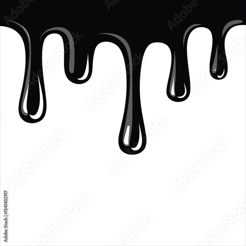 Dripping Liquid Vector Silhouette - Black Ink, Paint, or Oil Drips Isolated on White Background