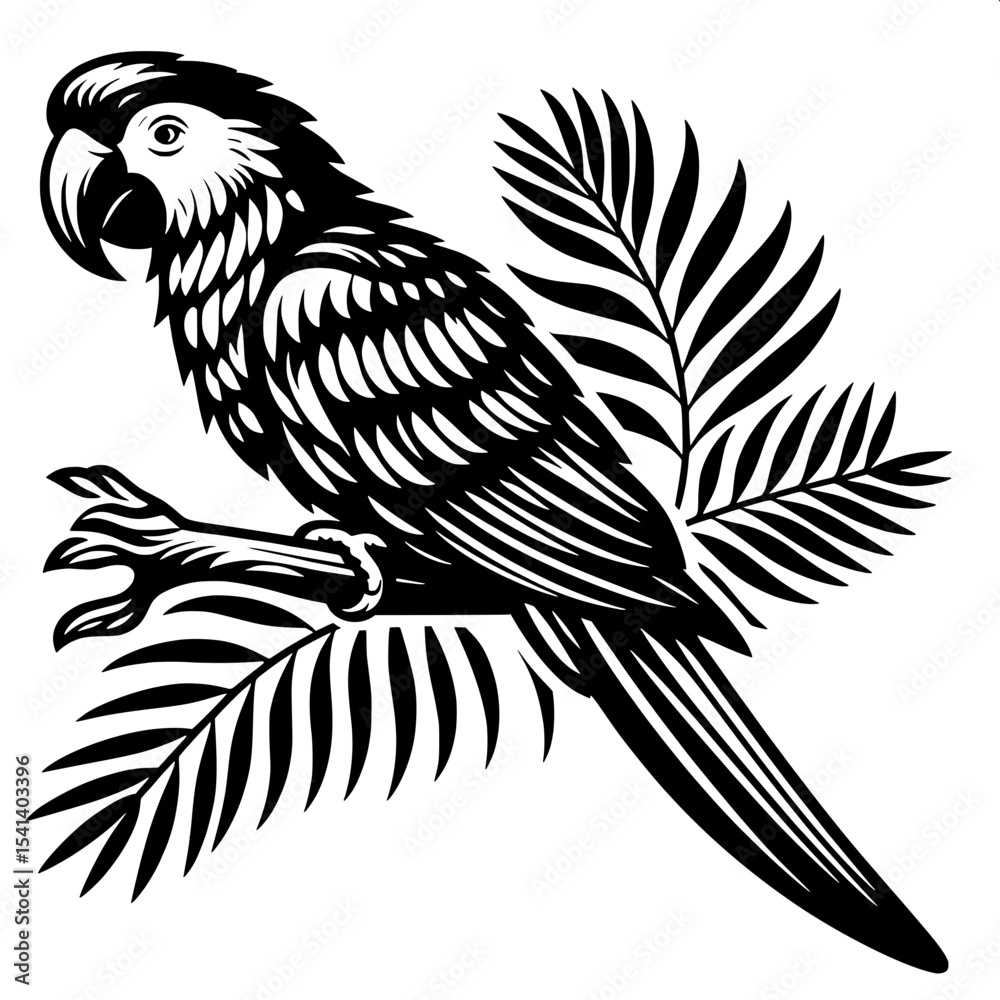 Fototapeta premium Parrot Sitting on Branch SVG Outline