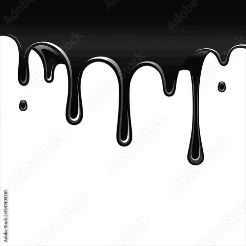 Dripping Liquid Vector Silhouette - Black Ink, Paint, or Oil Drips Isolated on White Background
