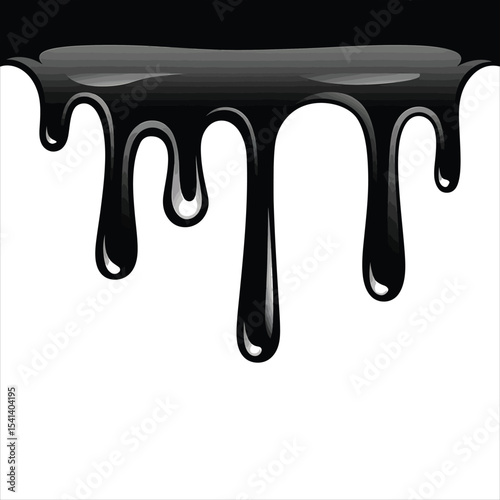 Dripping Liquid Vector Silhouette - Black Ink, Paint, or Oil Drips Isolated on White Background