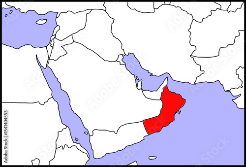 oman map,middle east region map highlighting oman in red