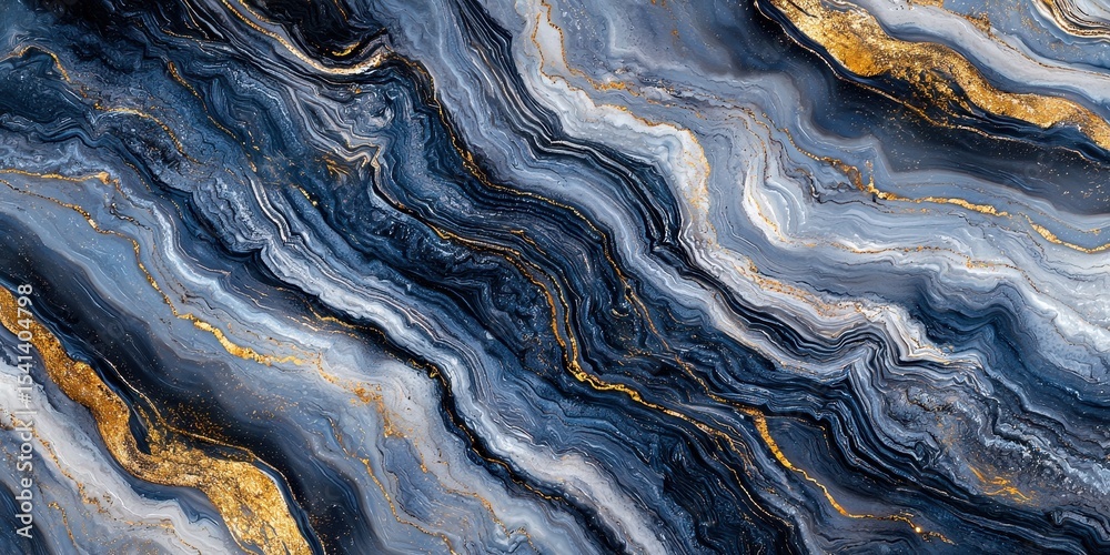 Fototapeta premium Abstract Blue and Gold Marble Texture with Fluid Wave Patterns