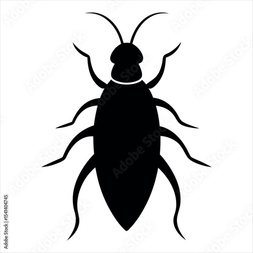 Simple Black Silhouette of a Cockroach on a White Background