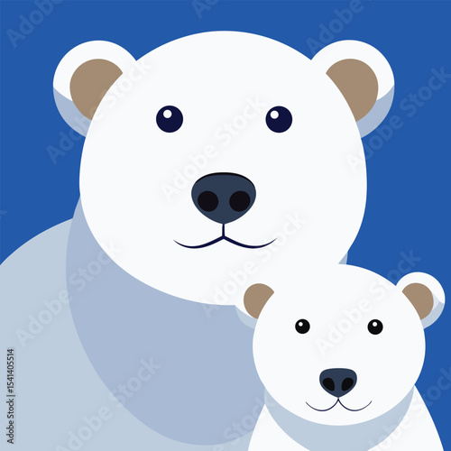 Close up portrait of a polar bear mother and cub
