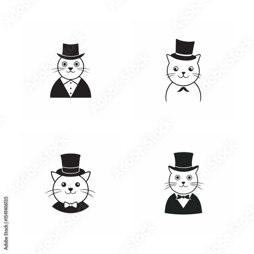 set of cat wearing a tall, exaggerated top hat