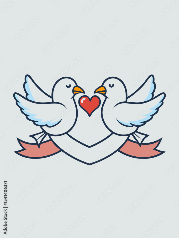 Two Doves Embrace a Heart Symbol Design Perfect for Wedding Invitations, Romantic Branding, and Love-themed Projects